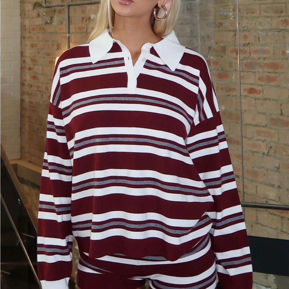 Striped Burgundy and White Women's Top